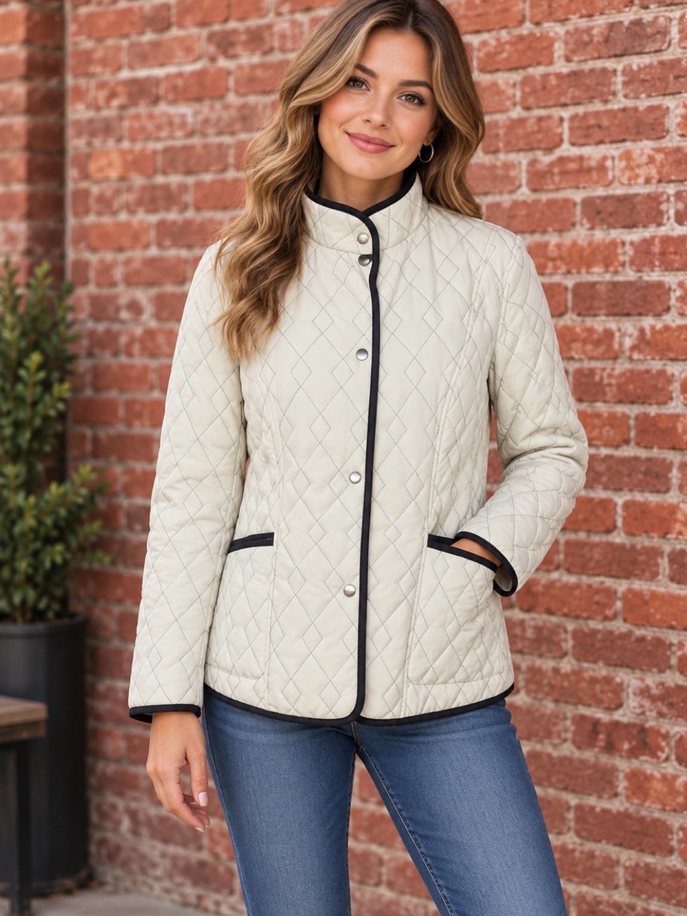 Utex Design Tan and Black Quilted Lightweight button Down Jacket